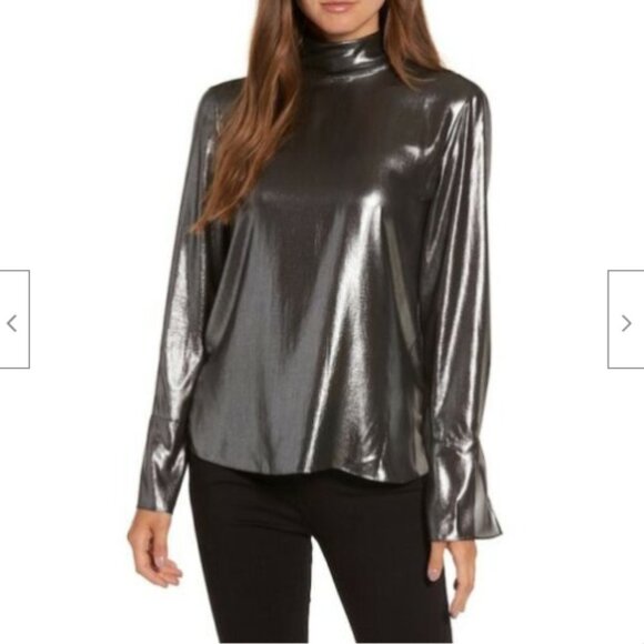 Trouve Silver Foil Metallic Tie Back Top XS - Picture 11 of 11